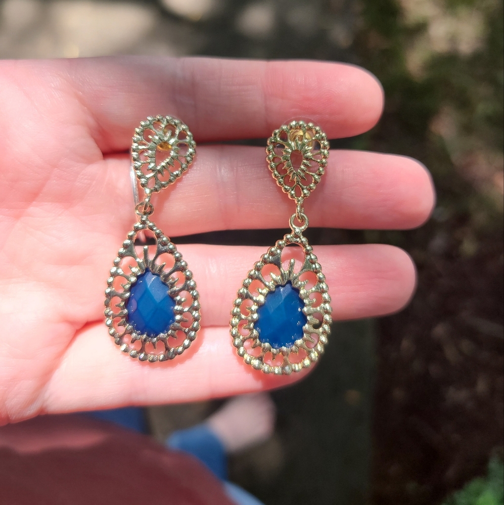 Kendra Scott VGUC Custom Blue Agate Simms Earrings in Gold